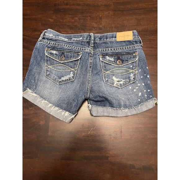 Abercrombie & Fitch Y2K Micro MINI Short SHORTS Size 12 Blue Low Rise Cuffed VTG - Picture 2 of 4